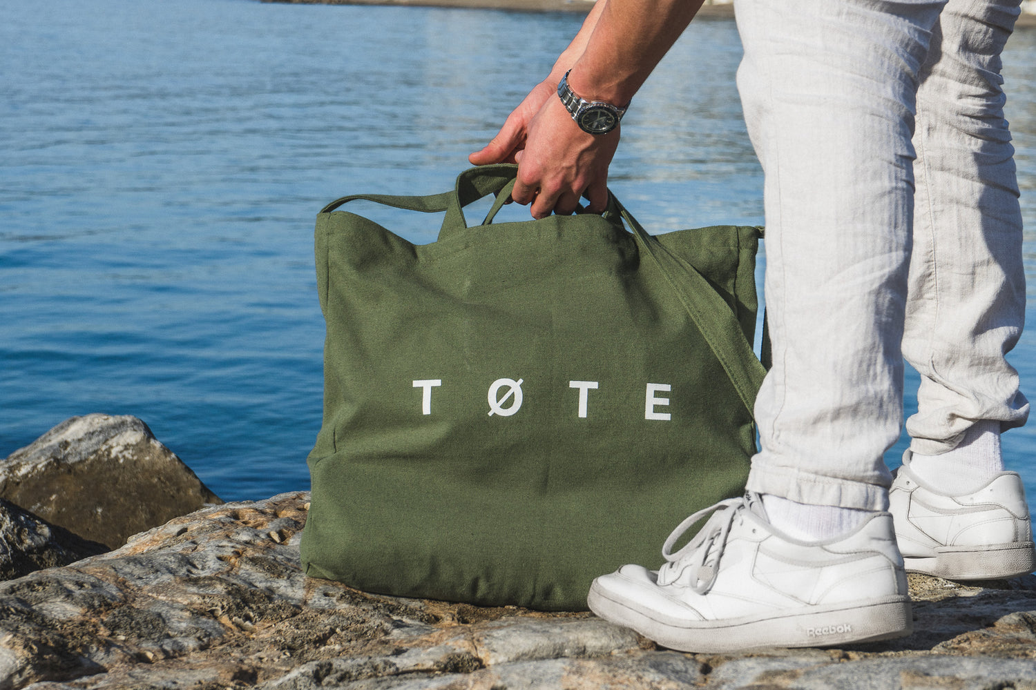 khaki green cotton tote bag TØTE